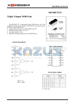 KK74HCT27AD datasheet - Triple 3-Input NOR Gate