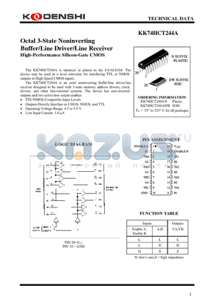 KK74HCT244AN datasheet - Octal 3-State Noninverting Buffer/Line Driver/Line Receiver High-Performance Silicon-Gate CMOS