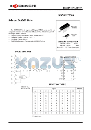 KK74HCT30A datasheet - 8-Input NAND Gate