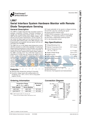 LM87 datasheet - Serial Interface System Hardware Monitor with Remote Diode Temperature Sensing