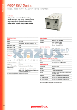 PBSP-96Z datasheet - 96VDC, 3500 WATTS RAILWAY DC/AC INVERTER