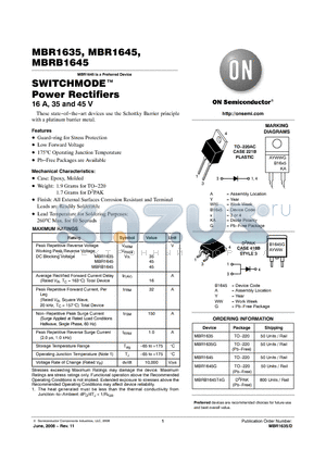 MBR1635 datasheet - SWITCHMODE Power Rectifiers16 A, 35 and 45 V