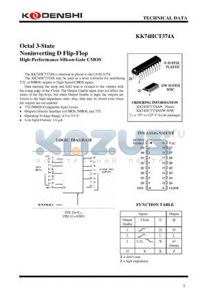 KK74HCT374ADW datasheet - Octal 3-State Noninverting D Flip-Flop High-Performance Silicon-Gate CMOS