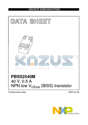 PBSS2540M datasheet - 40 V, 0.5 A NPN low VCEsat (BISS) transistor