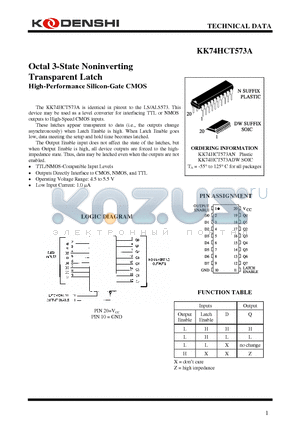 KK74HCT573A datasheet - Octal 3-State Noninverting Transparent Latch High-Performance Silicon-Gate CMOS