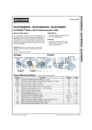 ISL9V3036D3S_04 datasheet - EcoSPARKTM 300mJ, 360V, N-Channel Ignition IGBT