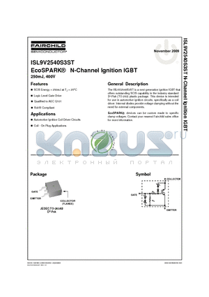 ISL9V2540S3ST_09 datasheet - EcoSPARK N-Channel Ignition IGBT 250mJ, 400V