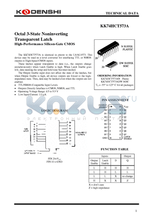 KK74HCT573ADW datasheet - Octal 3-State Noninverting Transparent Latch High-Performance Silicon-Gate CMOS