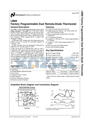 LM88CIMMX-A datasheet - Factory Programmable Dual Remote-Diode Thermostat