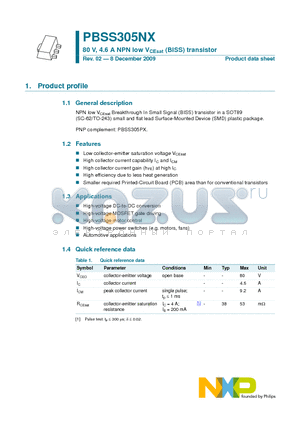 PBSS305NX datasheet - 80 V, 4.6 A NPN low VCEsat (BISS) transistor