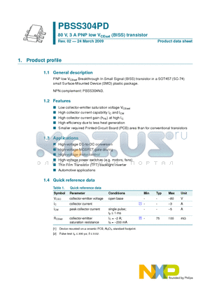 PBSS304PD datasheet - 80 V, 3 A PNP low VCEsat (BISS) transistor