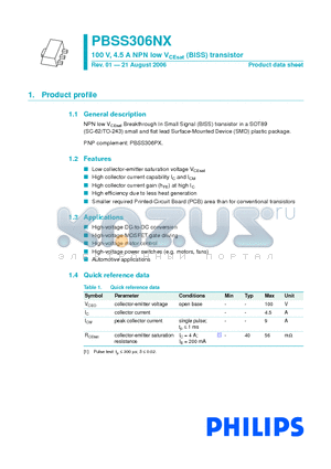 PBSS306NX datasheet - 100 V, 4.5 A NPN low VCEsat (BISS) transistor