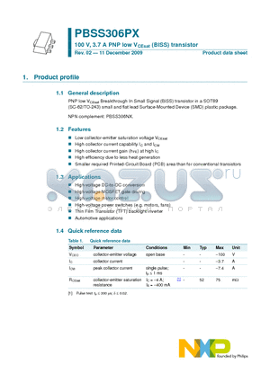 PBSS306PX datasheet - 100 V, 3.7 A PNP low VCEsat (BISS) transistor