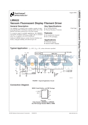 LM9022N datasheet - Vacuum Fluorescent Display Filament Driver