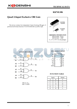 KK74LS86D datasheet - Quad 2-Input Exclusive OR Gate