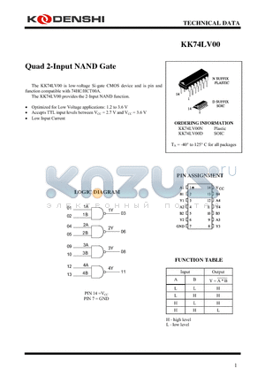KK74LV00D datasheet - Quad 2-Input NAND Gate