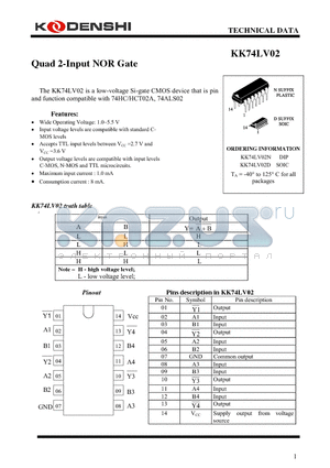 KK74LV02 datasheet - Quad 2-Input NOR Gate