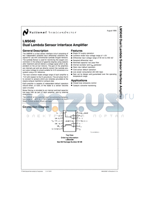 LM9040 datasheet - Dual Lambda Sensor Interface Amplifier