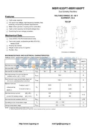 MBR1645PT datasheet - Dual Schottky Rectifiers