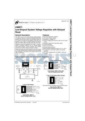 LM9071S datasheet - Low-Dropout System Voltage Regulator with Delayed Reset