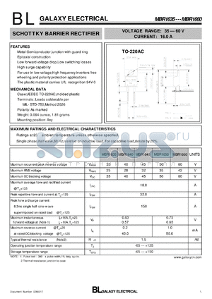 MBR1650 datasheet - SCHOTTKY BARRIER RECTIFIER