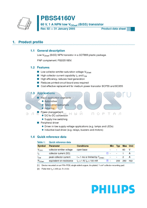 PBSS4160V datasheet - 60 V, 1 A NPN low VCEsat (BISS) transistor