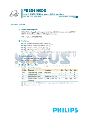 PBSS4160DS datasheet - 60 V 1 A NPN/NPN low VCEsat (BISS) transistor