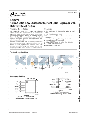 LM9076M datasheet - 150mA Ultra-Low Quiescent Current LDO Regulator with Delayed Reset Output