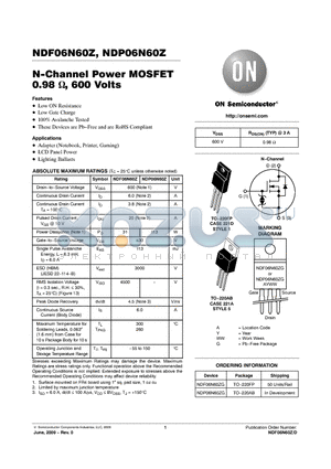 NDP06N60ZG datasheet - NDP06N60Z