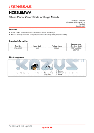 HZB6.8MWA datasheet - Silicon Planar Zener Diode for Surge Absorb