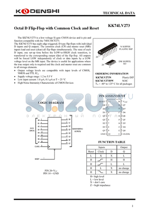 KK74LV273N datasheet - Octal D Flip-Flop with Common Clock and Reset
