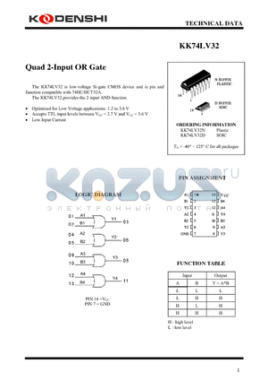 KK74LV32 datasheet - Quad 2-Input OR Gate