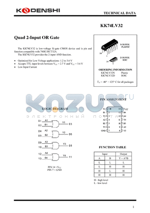 KK74LV32D datasheet - Quad 2-Input OR Gate