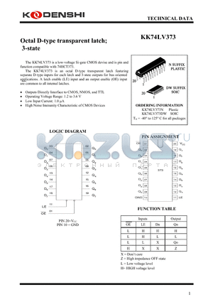 KK74LV373DW datasheet - Octal D-type transparent latch; 3-state