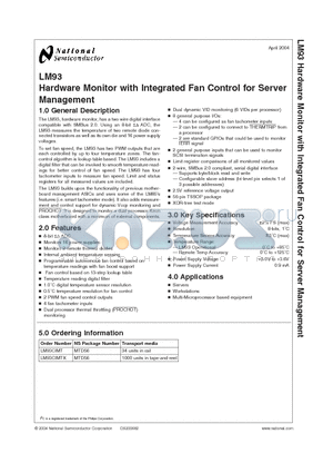 LM93CIMT datasheet - Hardware Monitor with Integrated Fan Control for Server Management