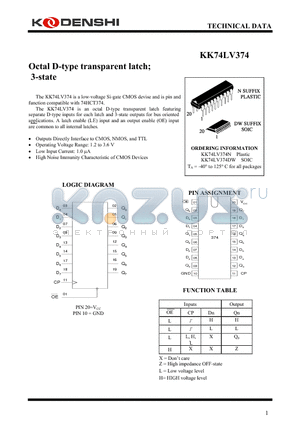 KK74LV374 datasheet - Octal D-type transparent latch; 3-state