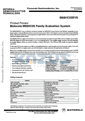 M68HC05EVS datasheet - Motorola M68HC05 Family Evaluation System