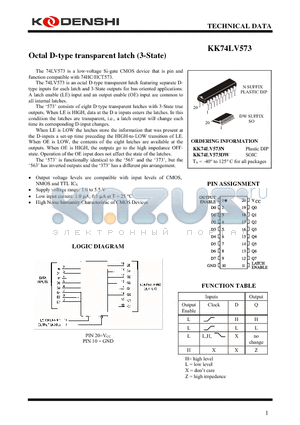 KK74LV573 datasheet - Octal D-type transparent latch (3-State)