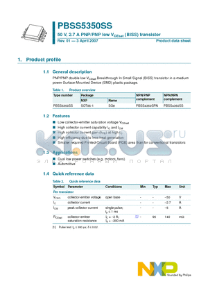 PBSS4350SS datasheet - 50 V, 2.7 A PNP/PNP low VCEsat (BISS) transistor