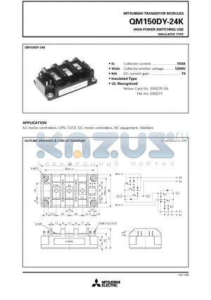 QM150DY-24K datasheet - HIGH POWER SWITCHING USE INSULATED TYPE