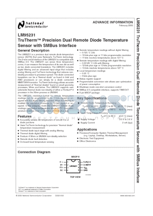 LM95231 datasheet - TruTherm Precision Dual Remote Diode Temperature Sensor with SMBus Interface