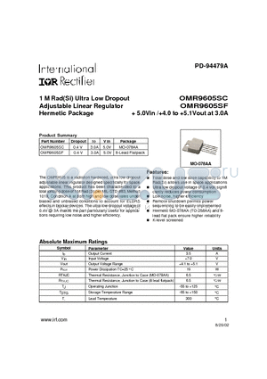 OMR9605SFK datasheet - 1 M Rad(Si) Ultra Low Dropout Adjustable Linear Regulator Hermetic Package