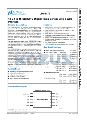 LM95172 datasheet - 13-Bit to 16-Bit 200`C Digital Temp Sensor with 3-Wire Interface