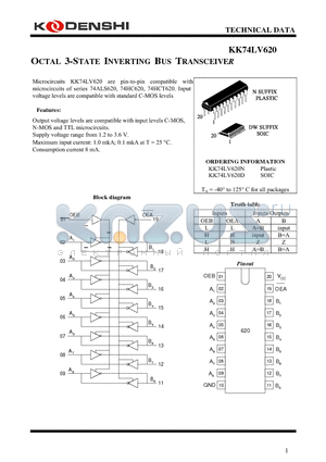 KK74LV620 datasheet - OCTAL 3-STATE INVERTING BUS TRANSCEIVER