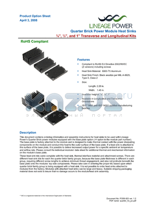 MHSL05025Z datasheet - Eighth Brick Power Module Heat Sinks