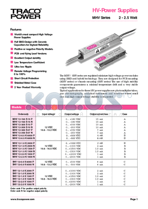 MHV12-1.0K2000P datasheet - HV-Power Supplies