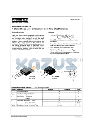 NDP6020P datasheet - P-Channel Logic Level Enhancement Mode Field Effect Transistor