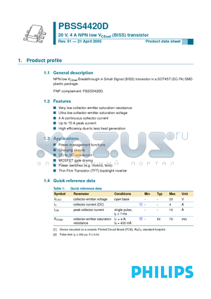 PBSS4420D datasheet - 20 V, 4 A NPN low VCEsat (BISS) transistor