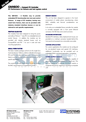 QM16XX datasheet - Compact PC Controller PC Performance for fixtures and test system control