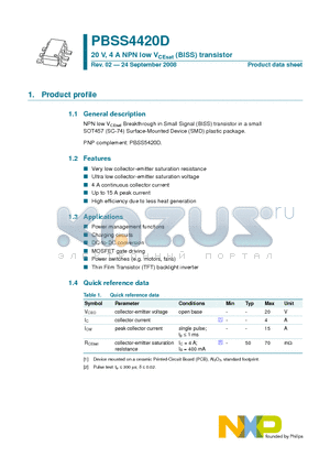 PBSS4420D datasheet - 20 V, 4 A NPN low VCEsat (BISS) transistor
